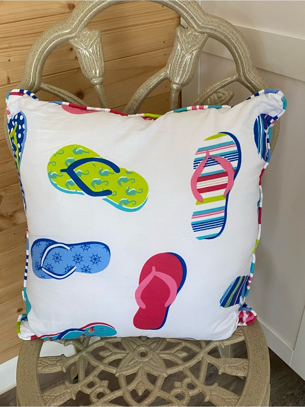 Colorful Flip Flop Throw Pillow Striped Back Coastal Beach Decor Accent Pillow - Picture 8 of 8